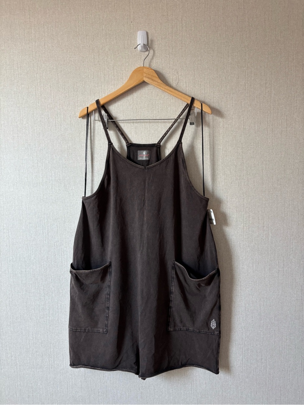 Free People Dark Brown Sleeveless Romper with Front Pockets